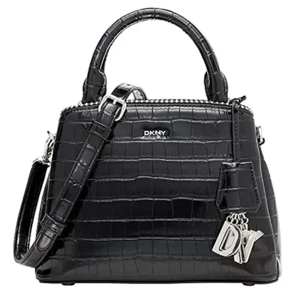 Dkny Handbags - DKNY Black Croc-Embossed Satchel with Top Handles